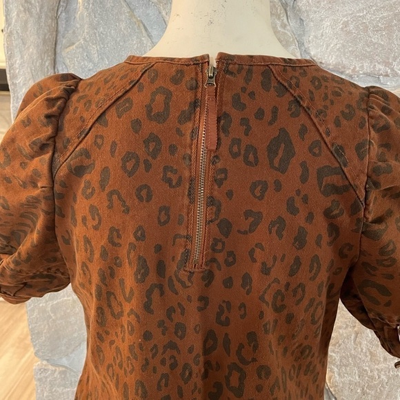 Universal Thread Brown & Black Leopard Print Dress Short Puff Sleeves-Size 2 - Picture 4 of 15